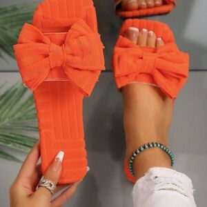 New Plus Size Women Comfy Simple Square Toe Cute Bow Knit Fluffy Slip-On Flat Sa